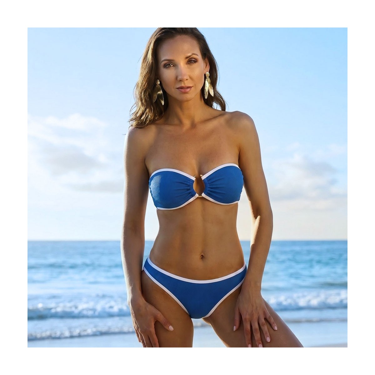 Синий купальник бандо Seafolly